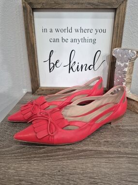 SCAROSSO Women’s Red Pointed Fringe Bow D'Orsay Flats Size 41 EU. 11 US